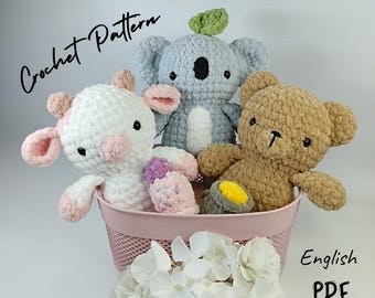 Amigurumi Crochet Pattern: Bear, Koala, Cow Toy Set (PDF)