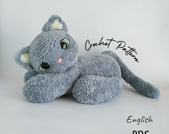 Crochet Cat Pattern: Amigurumi Gray Kitty Plush Toy (PDF Tutorial)
