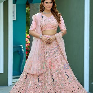 Pink Designer Lehenga Choli Heavy Embroidered Zari Mirror work | Wedding | Party | Function | Mehendi | Sangeet | Reception | Haldi | Barat