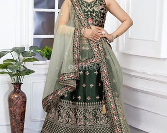 Conjunto de Lehenga Choli verde, atuendo de boda indio pakistaní de diseñador, lehenga para fiestas