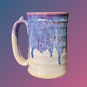 Blue Purple Pottery Mug, 14–16 oz Wheel Thrown Stoneware Coffee Mug, Handmade Ceramic Mug