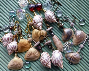 Sea Shell Ceiling Fan or Light Pull with Sea Glass Beach House Decor Handmade in the Caribbean Beach House Fan Pull New Beach Home Gift