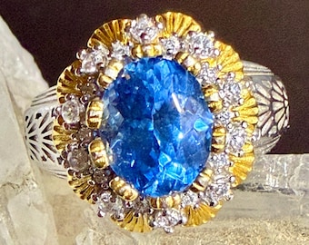 Anello Lux Duotone con Jeremejevite Blu Fiordaliso: Argento Sterling 925, Misura Regolabile, Gemma Rara Certificata