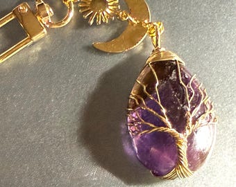 Purple Amethyst Tree of Life Golden Celestial Bag Charm