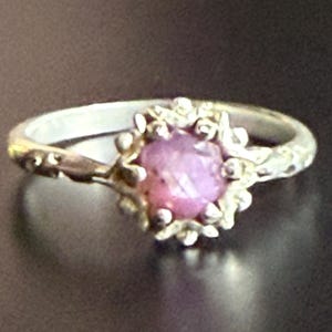Hexagon Ruby Flower Ring: 925 Sterling Silver, Size 8.5, Sacred Geometry Crystal