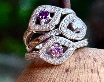 Sterling Silver Evil Eye Ring: Amethyst, White Sapphire, or Pink Sapphire