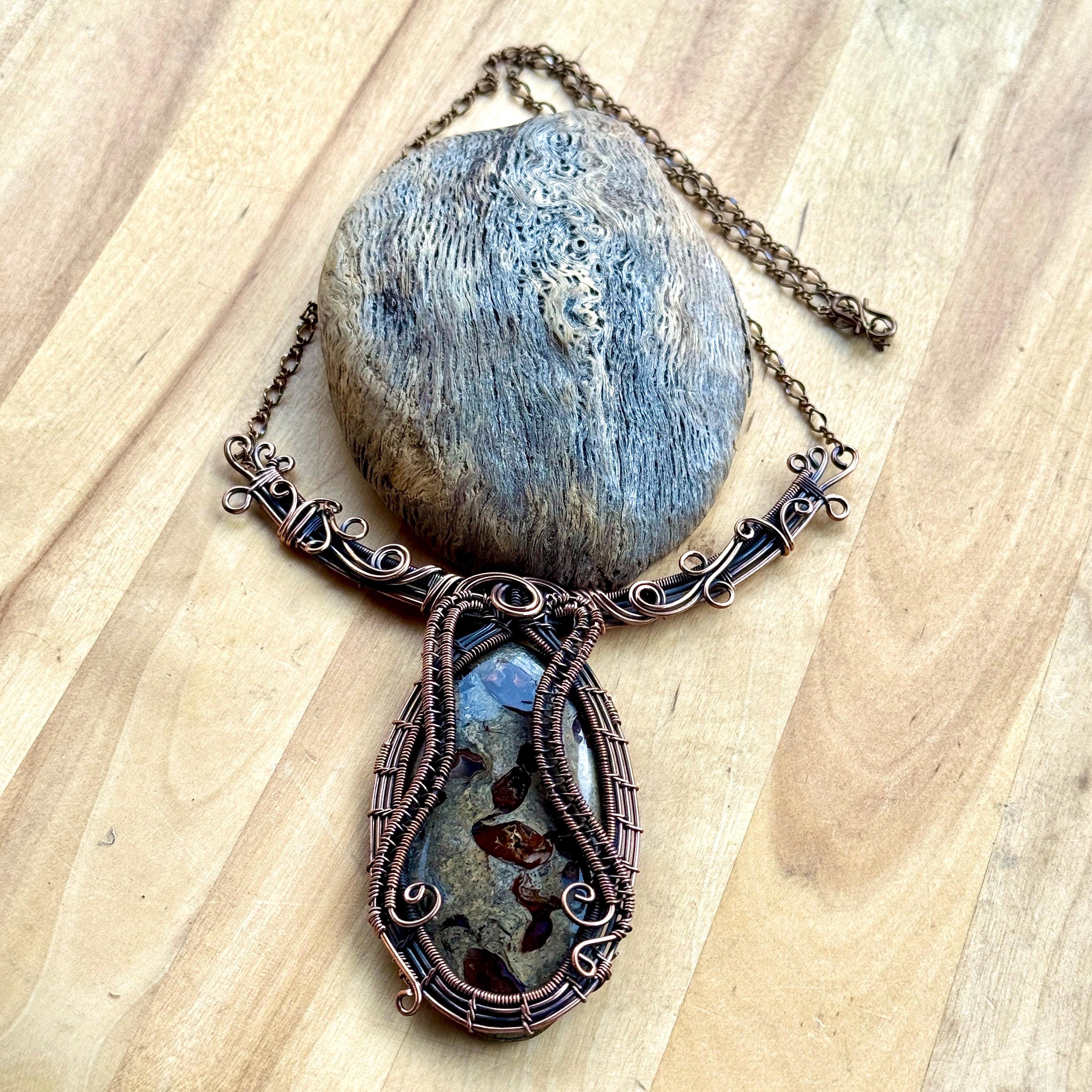 Coffee Bean Jasper Statement Necklace: Copper, Crystal Gemstone - Etsy