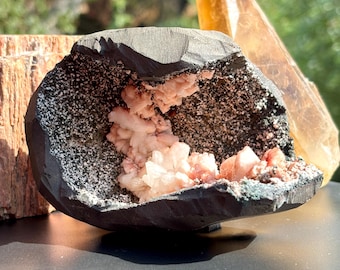 Heulandite On Chalcedony Matrix Open Cave Geode Specimen: Crystal Heart Chakra Decor