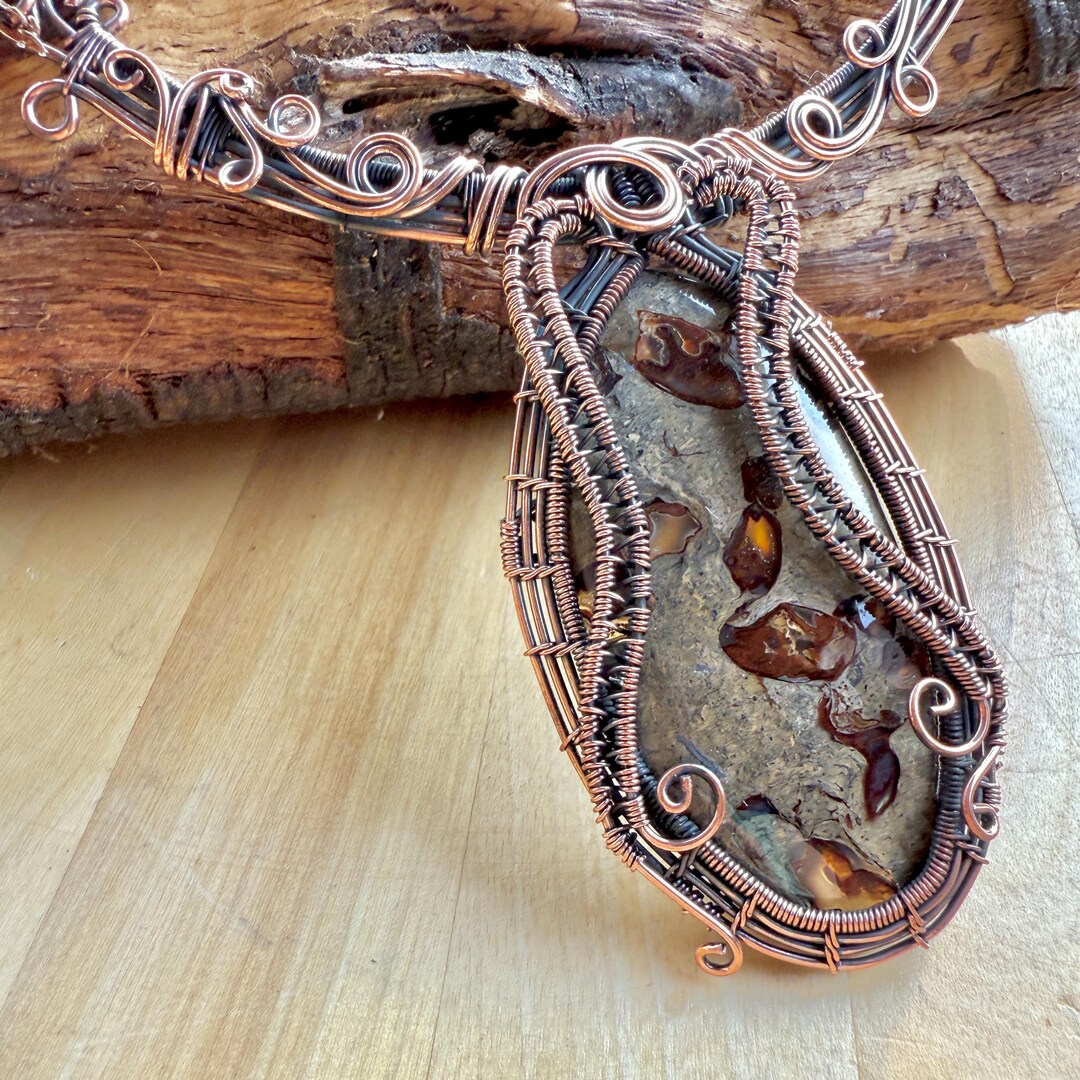 Coffee Bean Jasper Statement Necklace: Copper, Crystal Gemstone - Etsy