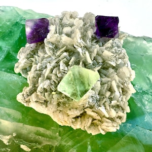 Rare Purple and Green Transparent Octahedral Fluorite