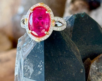 Pink Tourmaline Oval Duotone Lux Ring: 925 Sterling Silver, Adjustable Size, Certified Gemstone