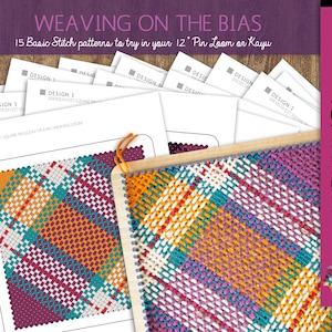 May include: A close-up of a weaving loom with a colourful woven pattern. The loom is made of wood and has a rectangular shape. The pattern is made of different coloured yarns, including red, orange, yellow, green, blue, and purple. The pattern is a plaid design with a diagonal weave. The text "DESIGN 1" and "30X30CM (12" SQUARE PIN LOOM OR KAYU WEAVING LOOM" is visible on the image.