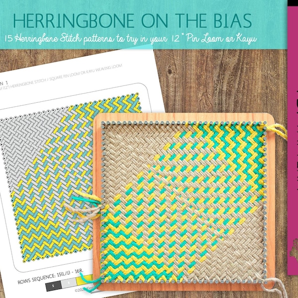 Herringbone Stitch Pin Loom Pattern Set of 15 designs | Pin Loom Weaving | Weaving Loom Pattern | Peg loom | Weave Loom | Ullvuna | Kayu