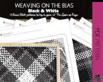 Black & White Pin Loom Pattern Set | PDF Plaid Pattern | Pin Loom Weaving | Diagonal Weaving | Peg loom | Sweater pattern | Kayu | Ullvuna
