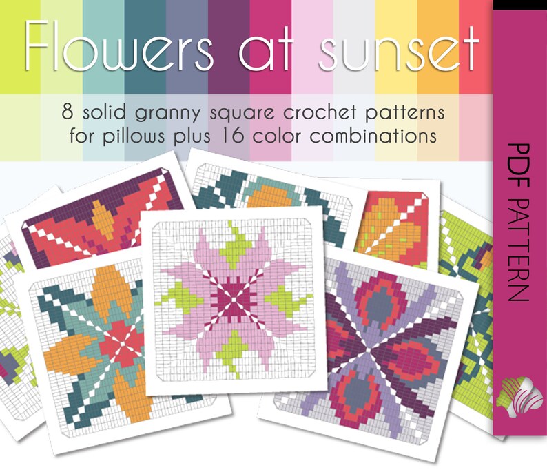 crochet flower patterns granny square afghan Flowers at sunset crochet color palette solid granny square crochet decor pattern