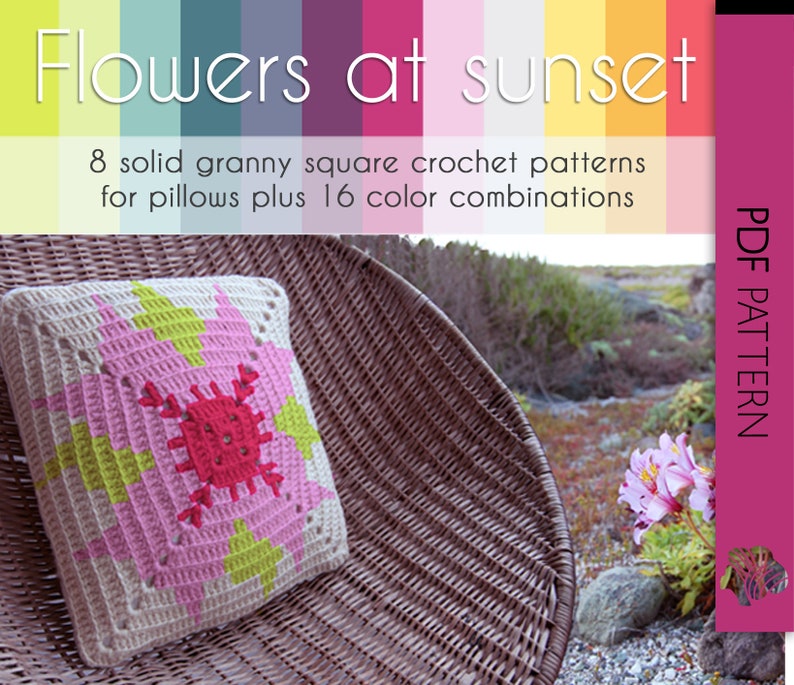 crochet flower patterns granny square afghan Flowers at sunset crochet color palette solid granny square crochet decor pattern