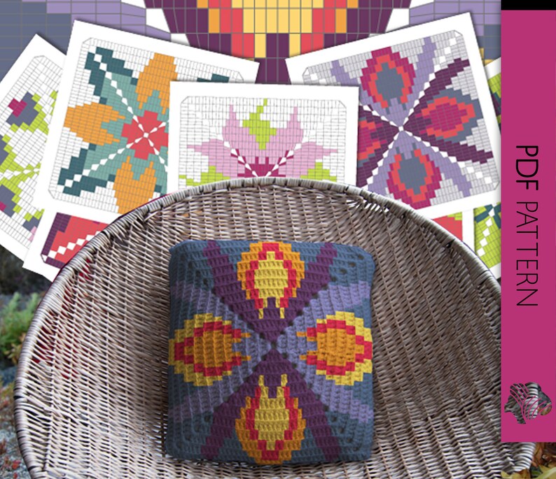 crochet flower patterns granny square afghan Flowers at sunset crochet color palette solid granny square crochet decor pattern