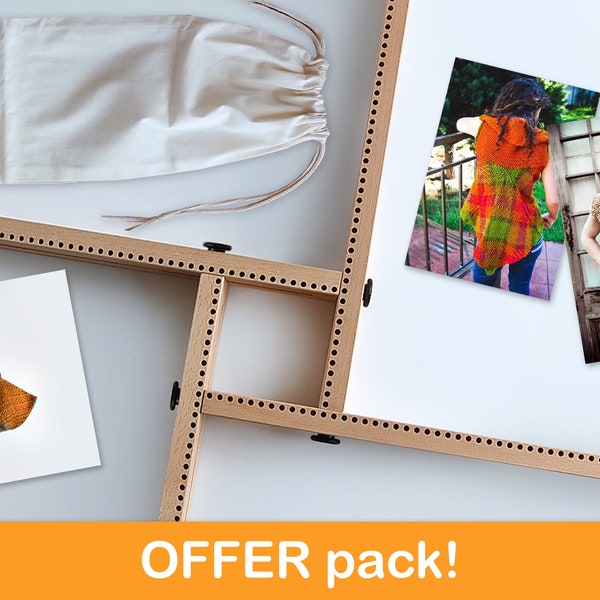 Grand Adjustable Pin Loom 24" Offer Pack SAVE USD 16 | Square & Rectangle Loom | Pin Loom Weaving | Weaving Kit | Wooden | Free Shipping US