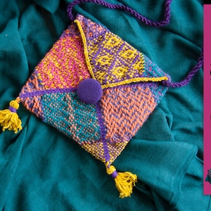 Cartera Boho, patrón para telar cuadrado de 4x4"", Zoom Loom, Weave-It, PerfectCouple, patrón de bolso, patrón bolso tejido, hippie, gitana"