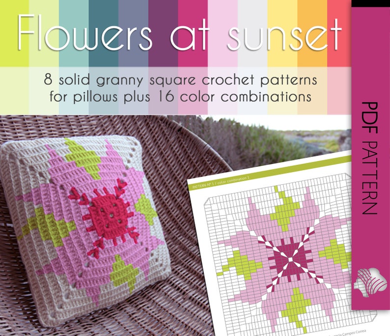 crochet flower patterns granny square afghan Flowers at sunset crochet color palette solid granny square crochet decor pattern
