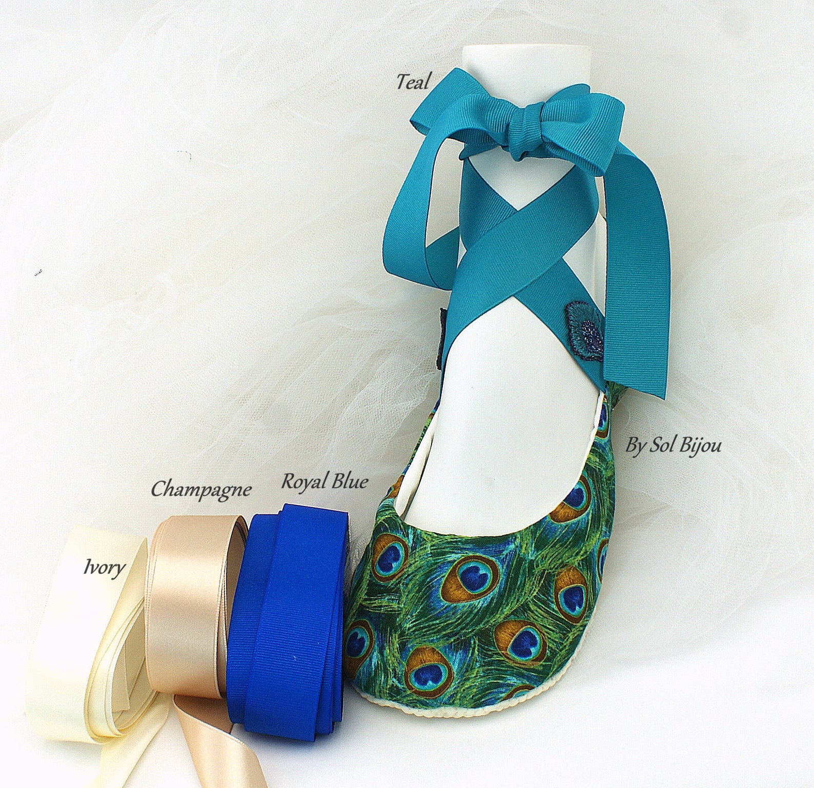 peacock custom wedding bridal ballet flats shoes cotton lace up ballet slippers peacock weddings