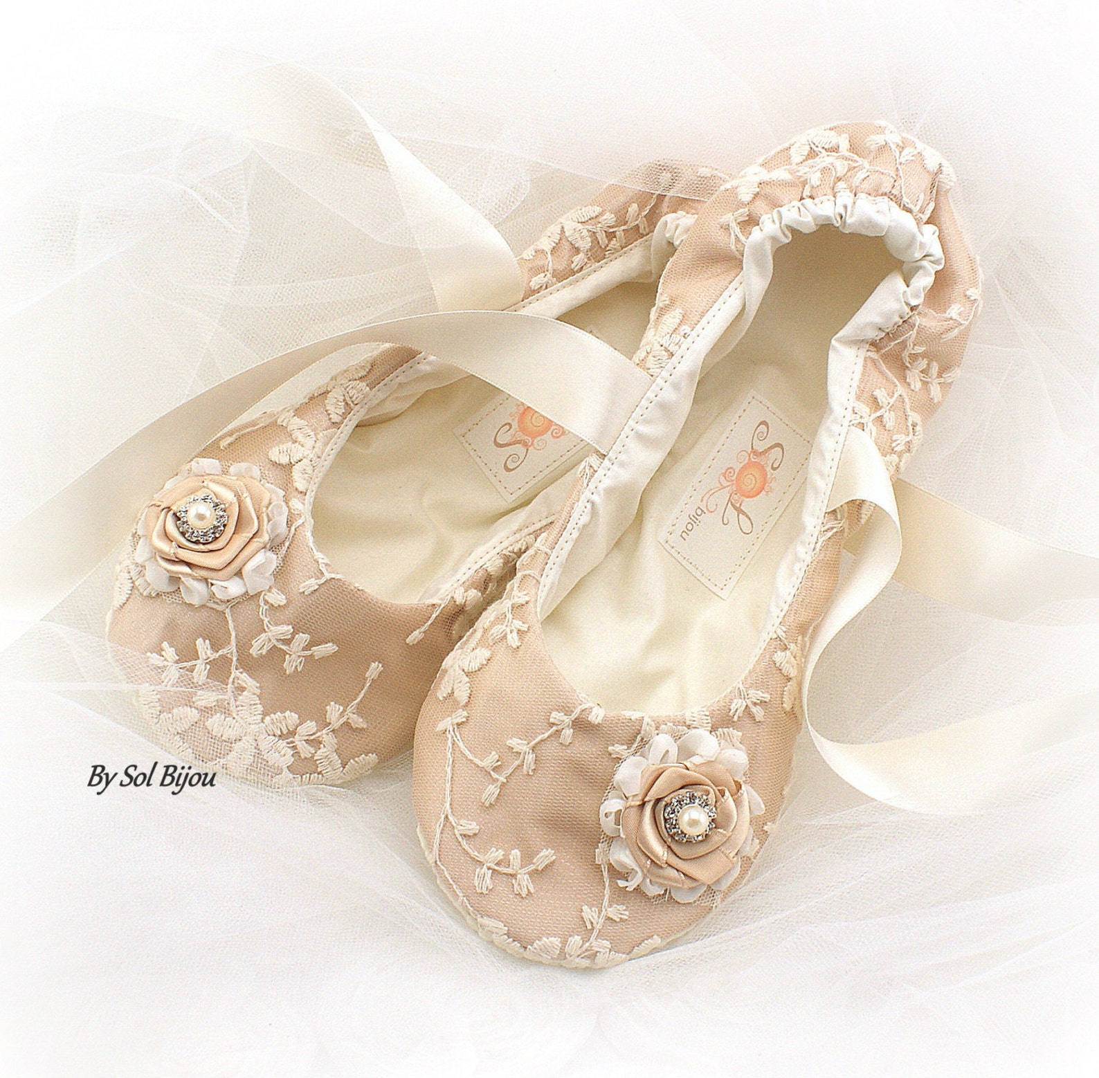 custom wedding ballet slippers in champagne and ivory flat shoes for brides