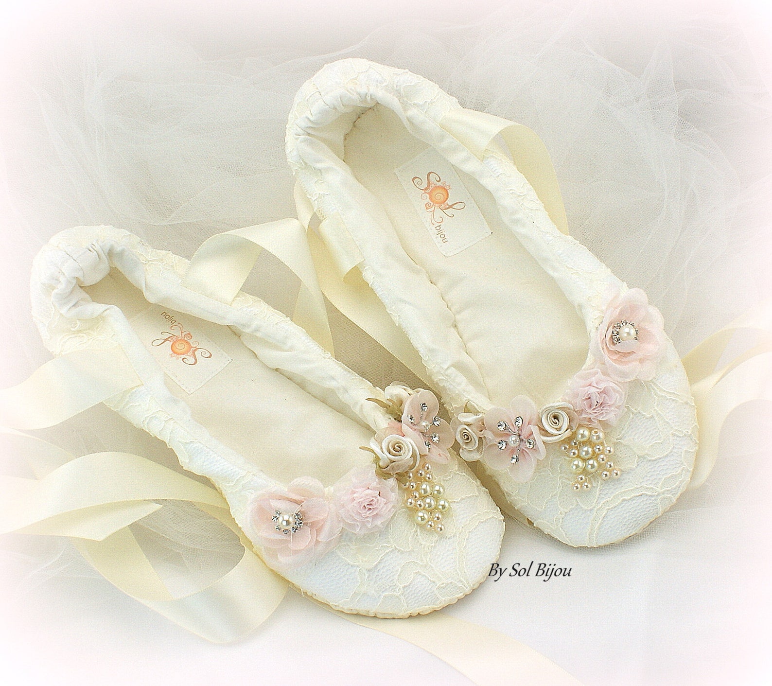 ivory lace wedding ballet shoes slippers lace up bridal ballet flats with flowers and pearls comfortable custom wedding flat sho