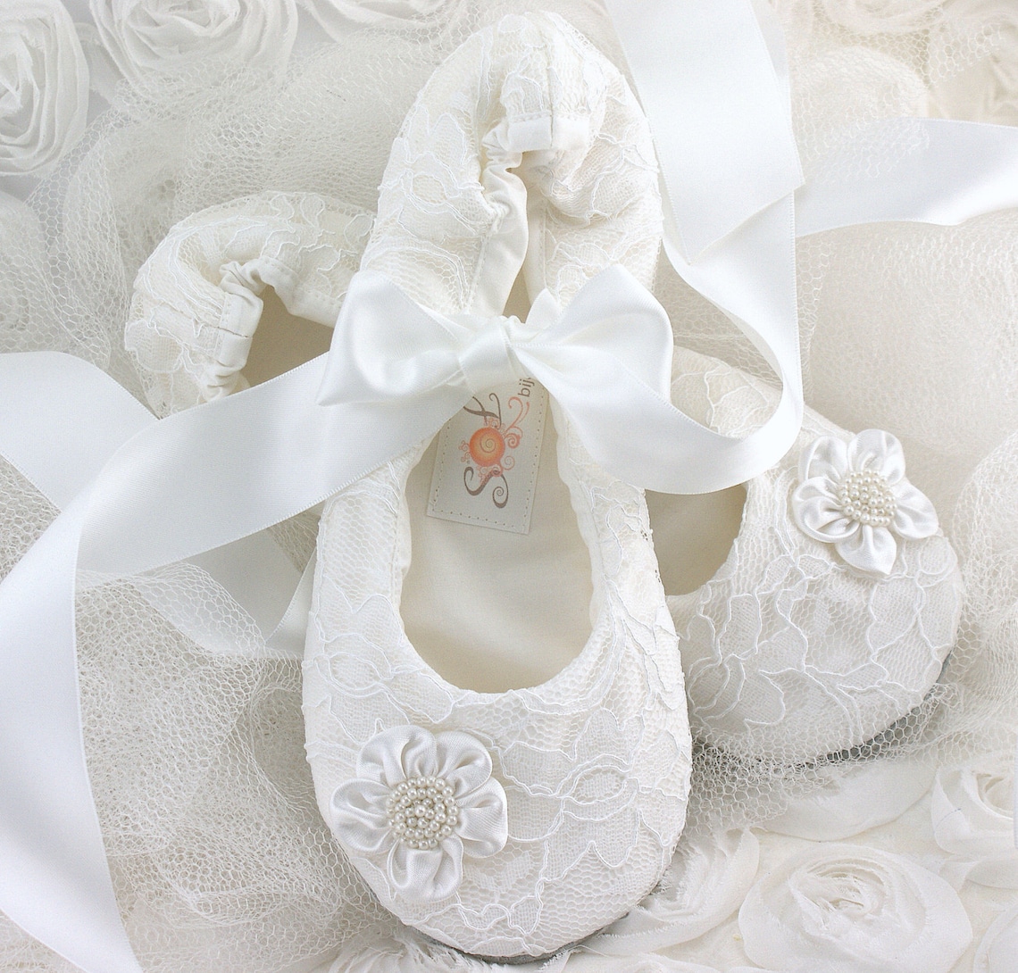 White Lace Ballet Slippers for Wedding Flower Girl Ballet Etsy