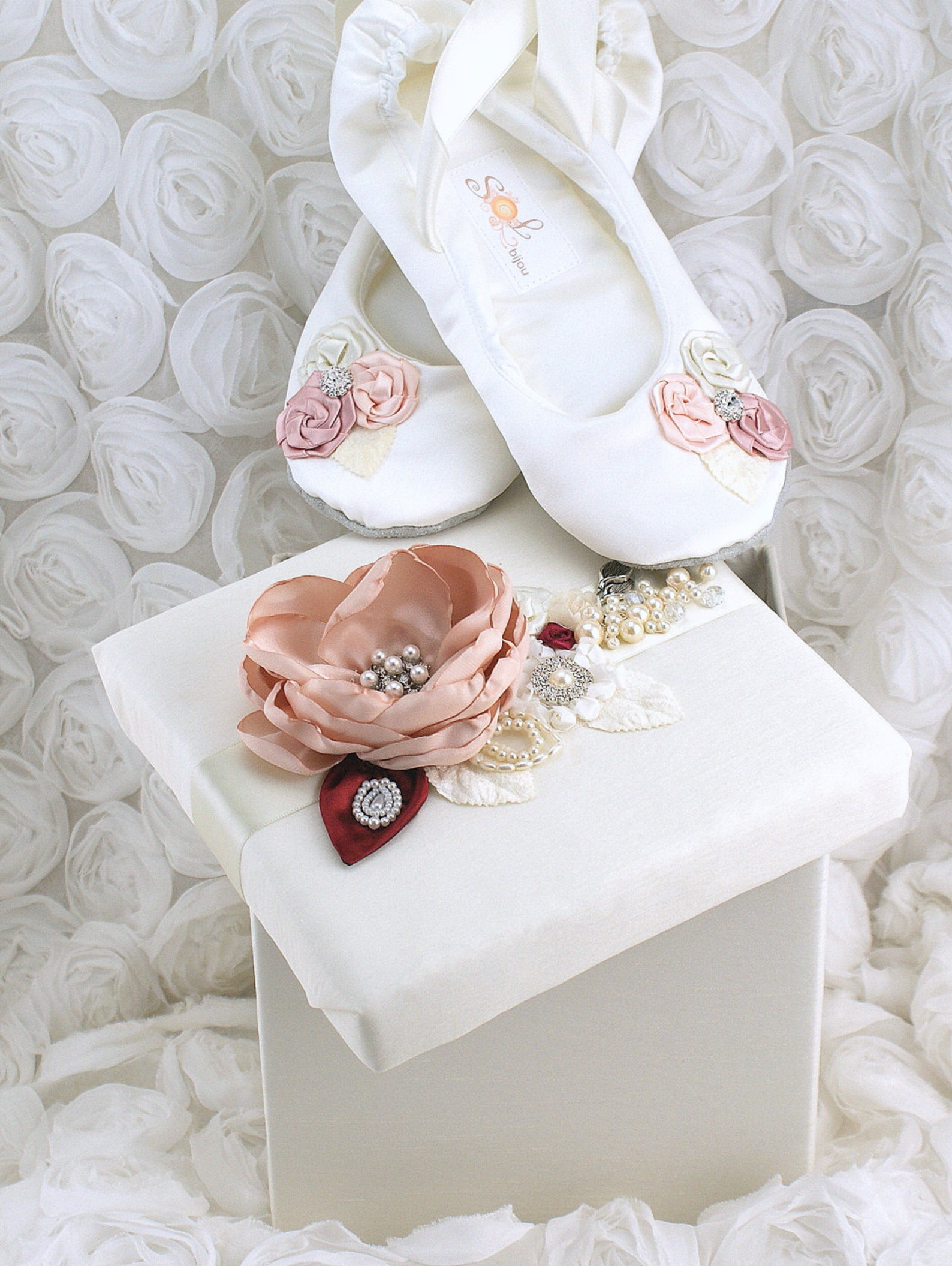 ivory ballet shoes, blush, cream, pink, wedding shoes, bridal ballet slippers shoes, satin bridal flats, flats with flowers