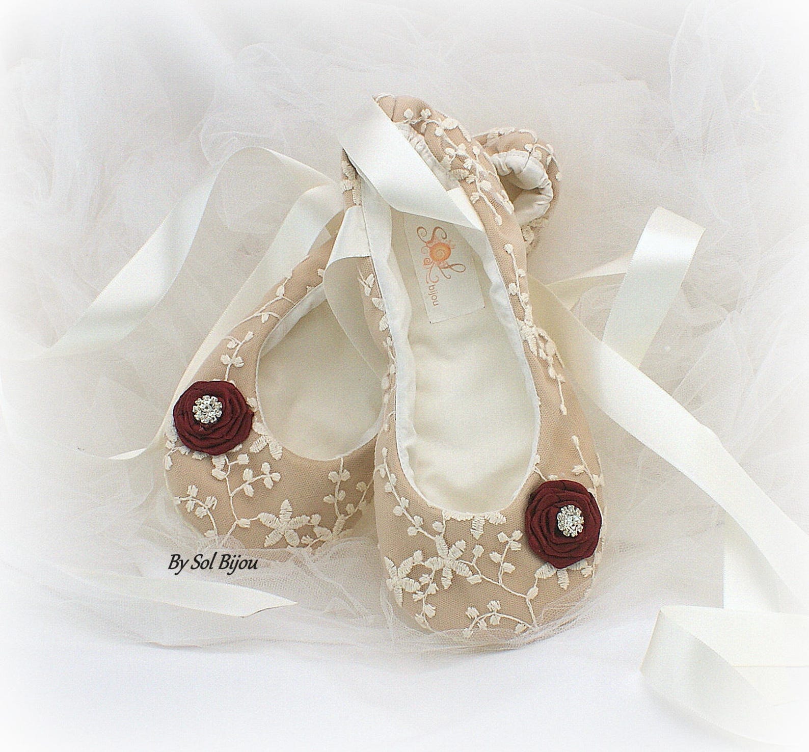 ballet flats, champagne, ivory, burgundy, wine, wedding flats, bridal shoes, flats, vintage wedding, ballet slippers, lace flats