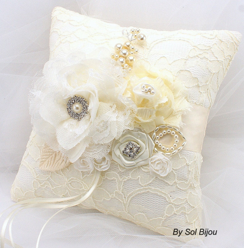 Pink Elegant Wedding Brooch, Bridal Crystals White Vintage Blush Gatsby Wedding Ring Bearer Pillow Lace Pillow Pearls Lace