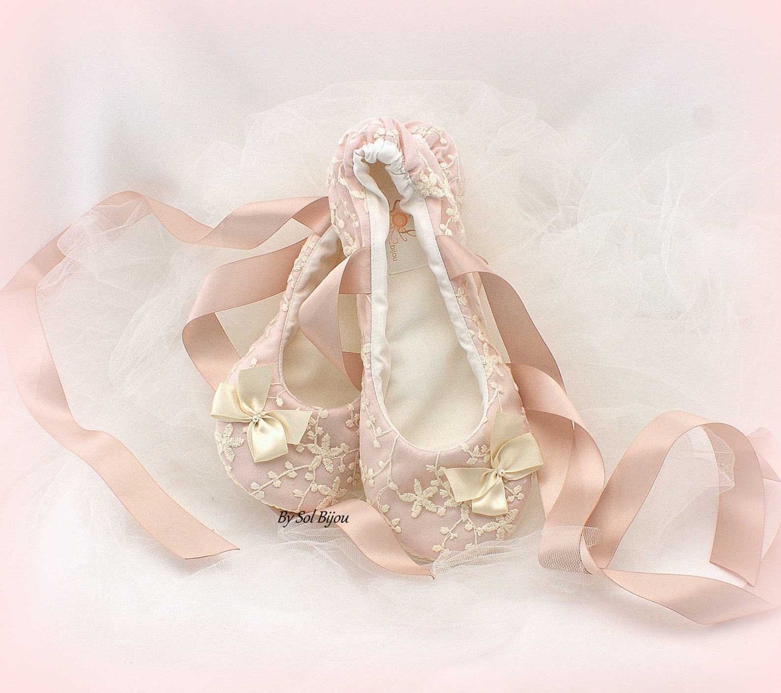wedding ballet flats shoes with bow in blush pink lace custom ballet slippers