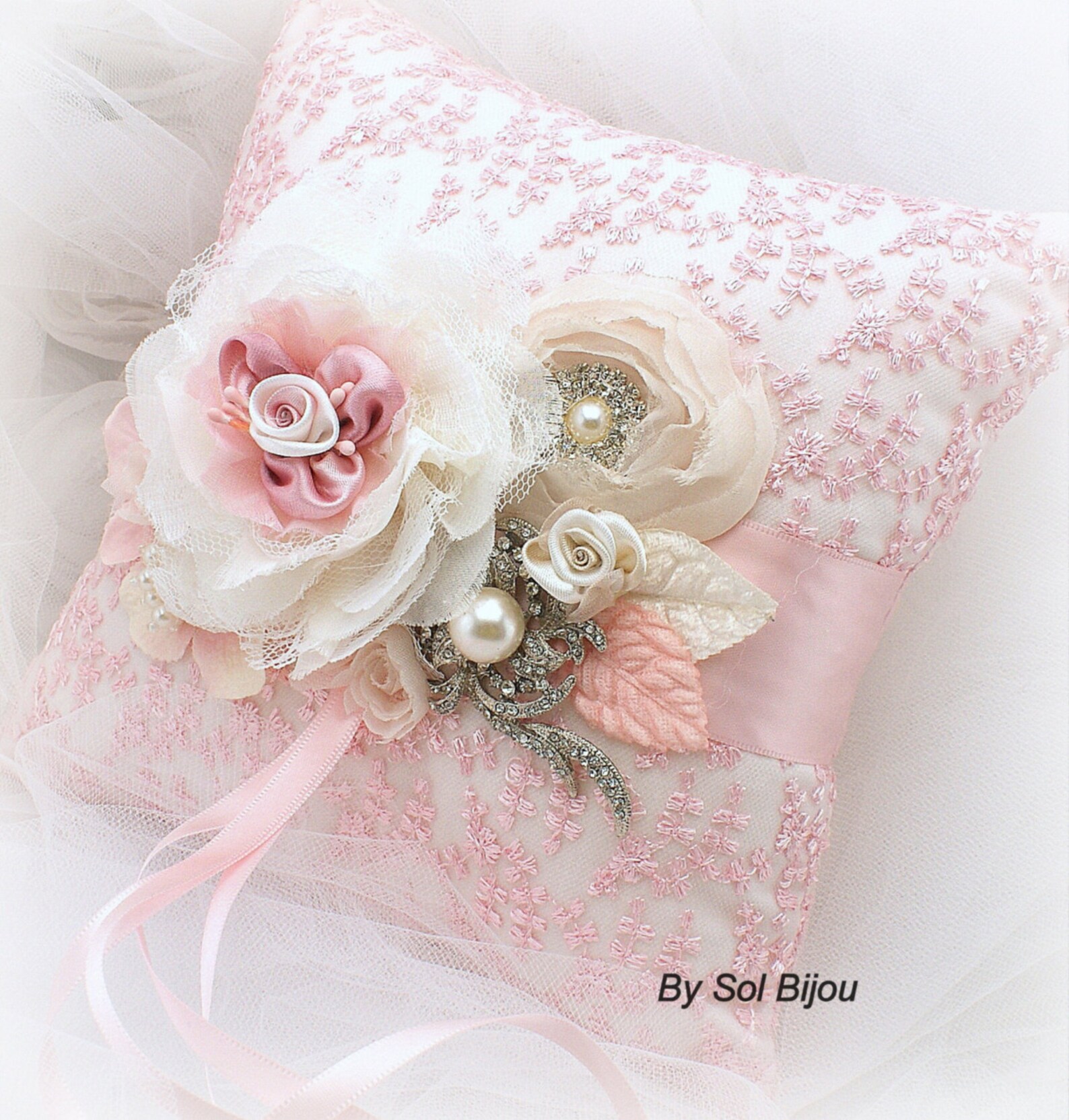 Ring Bearer Pillow Pink Cream Ivory Bridal Wedding Lace Etsy