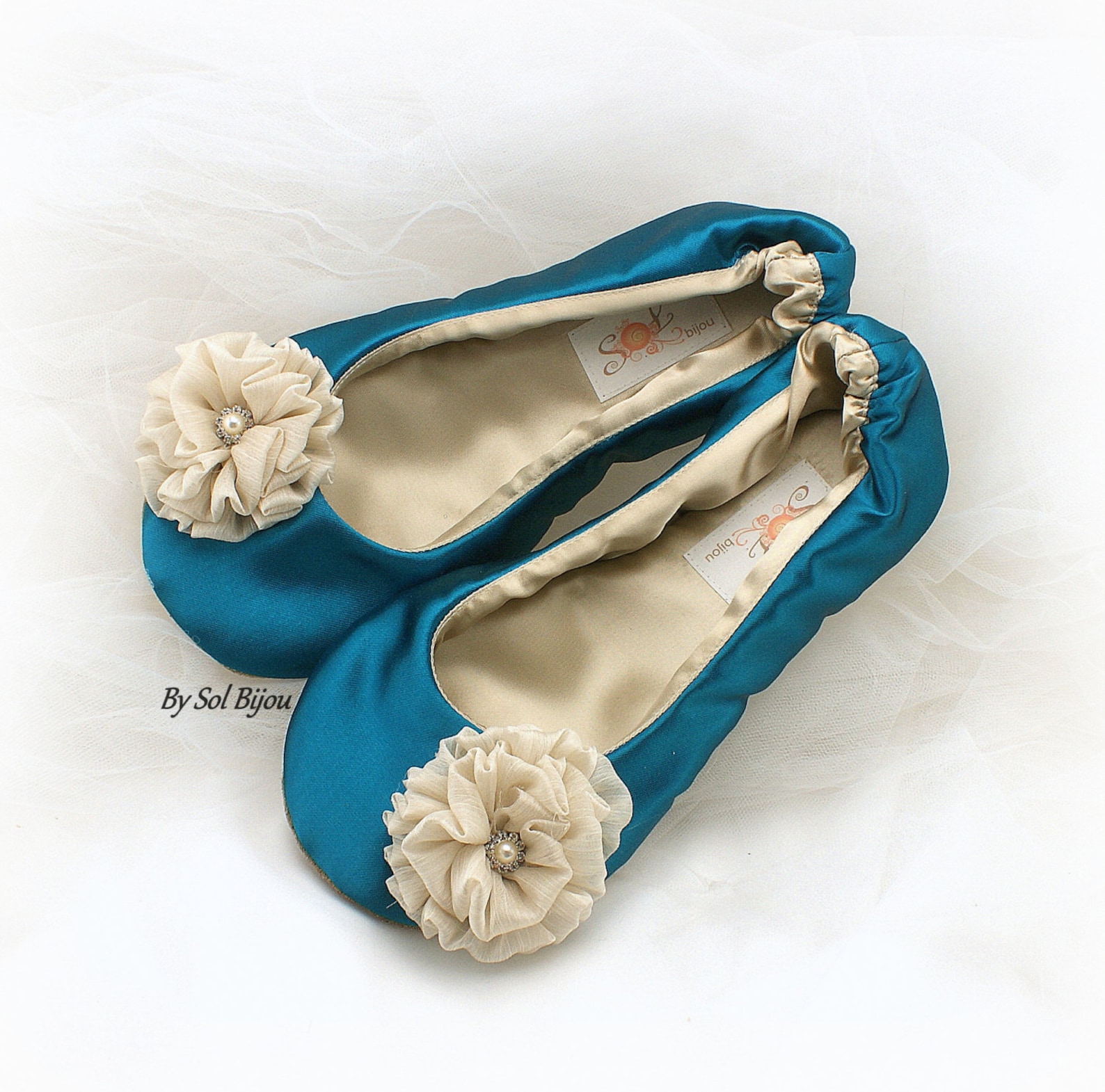 teal and gold wedding ballet flats, teal ballet shoes, turquoise wedding flats shoes, teal satin bridal flats