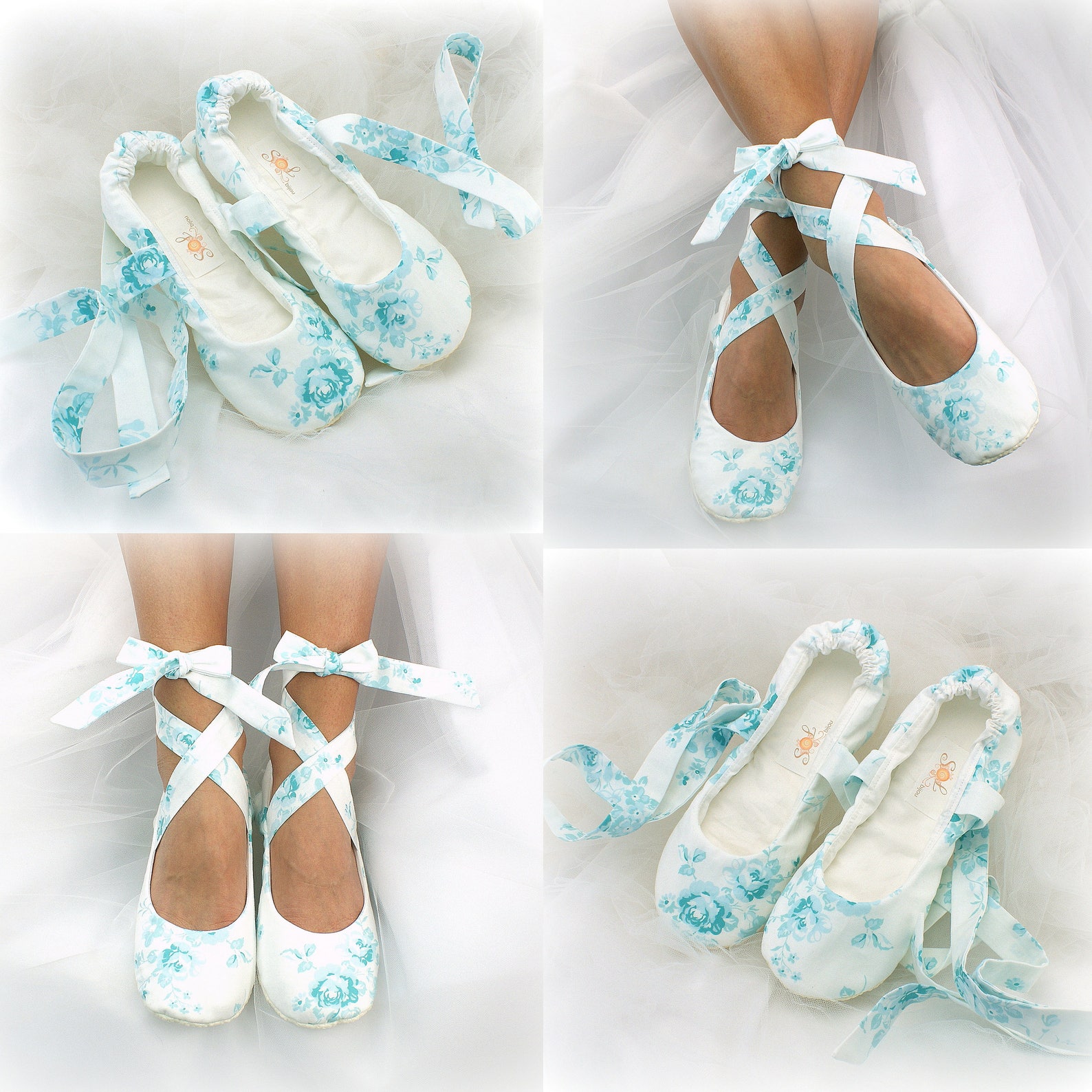 bride ballet slippers teal and white floral blue wedding ballet shoes bridal flats for brides elegant ballerina slippers custom