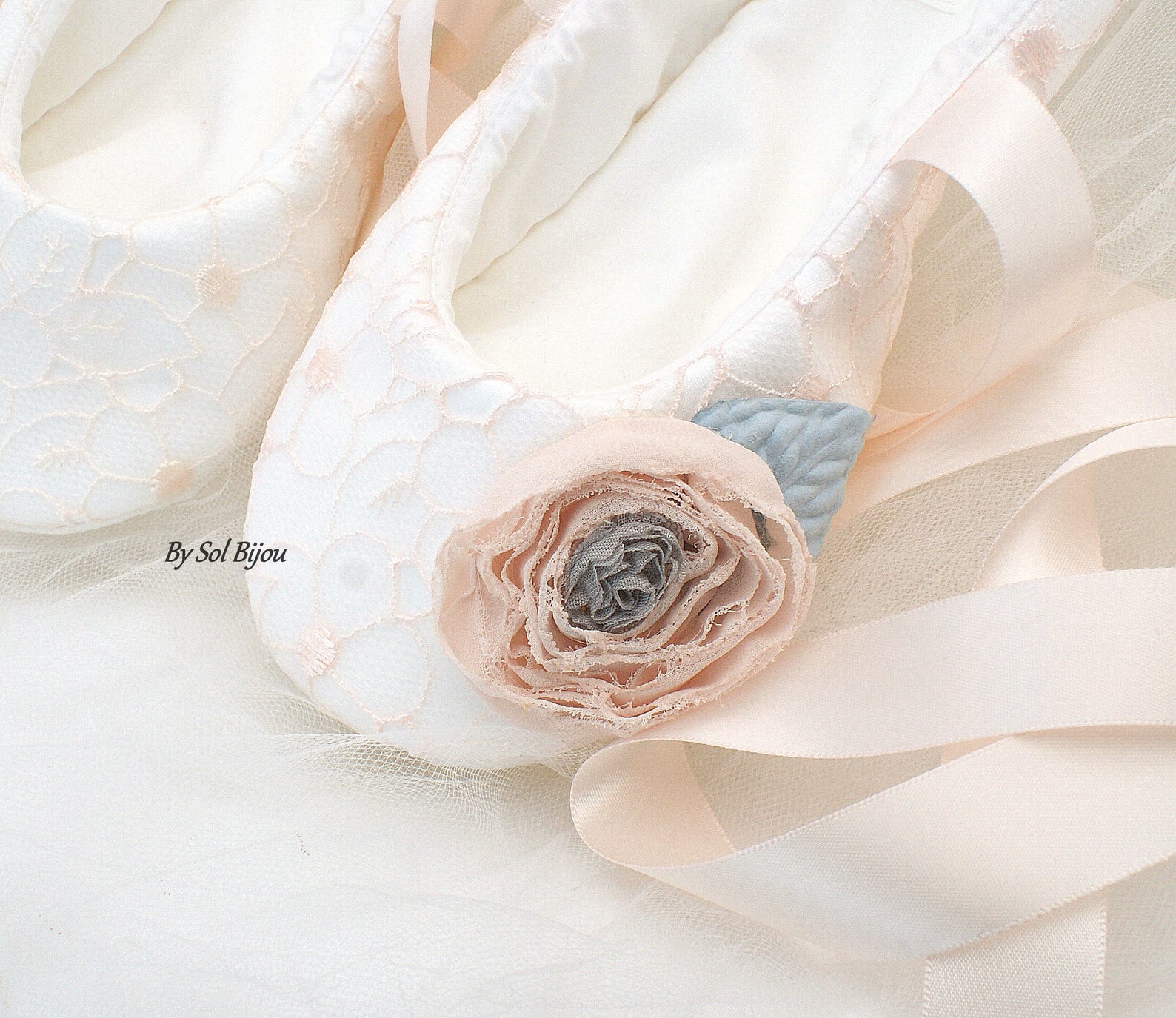 wedding ballet shoes blush ivory and blue wedding slippers with flowers custom ballet shoes ivory wedding flats shoes