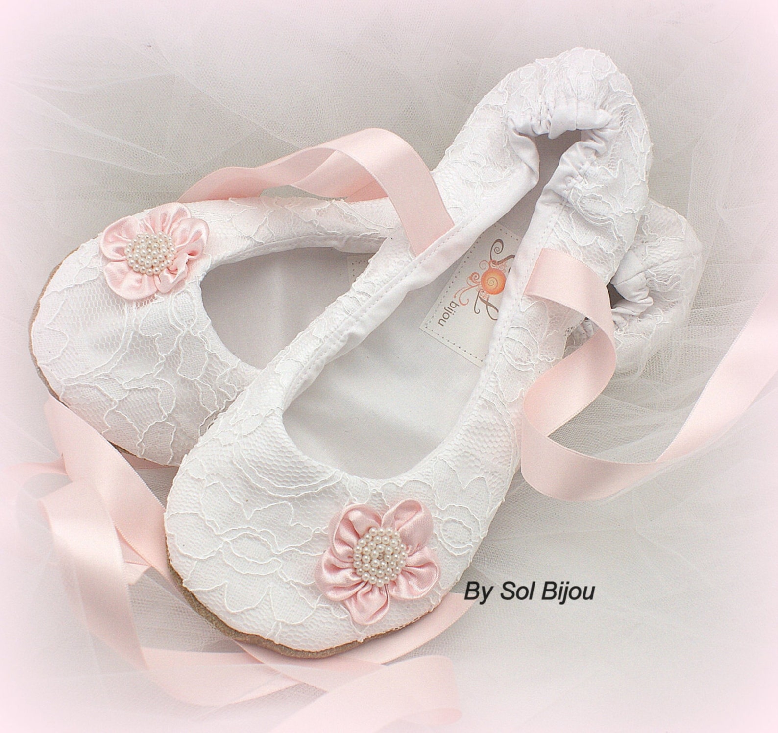 white lace slippers