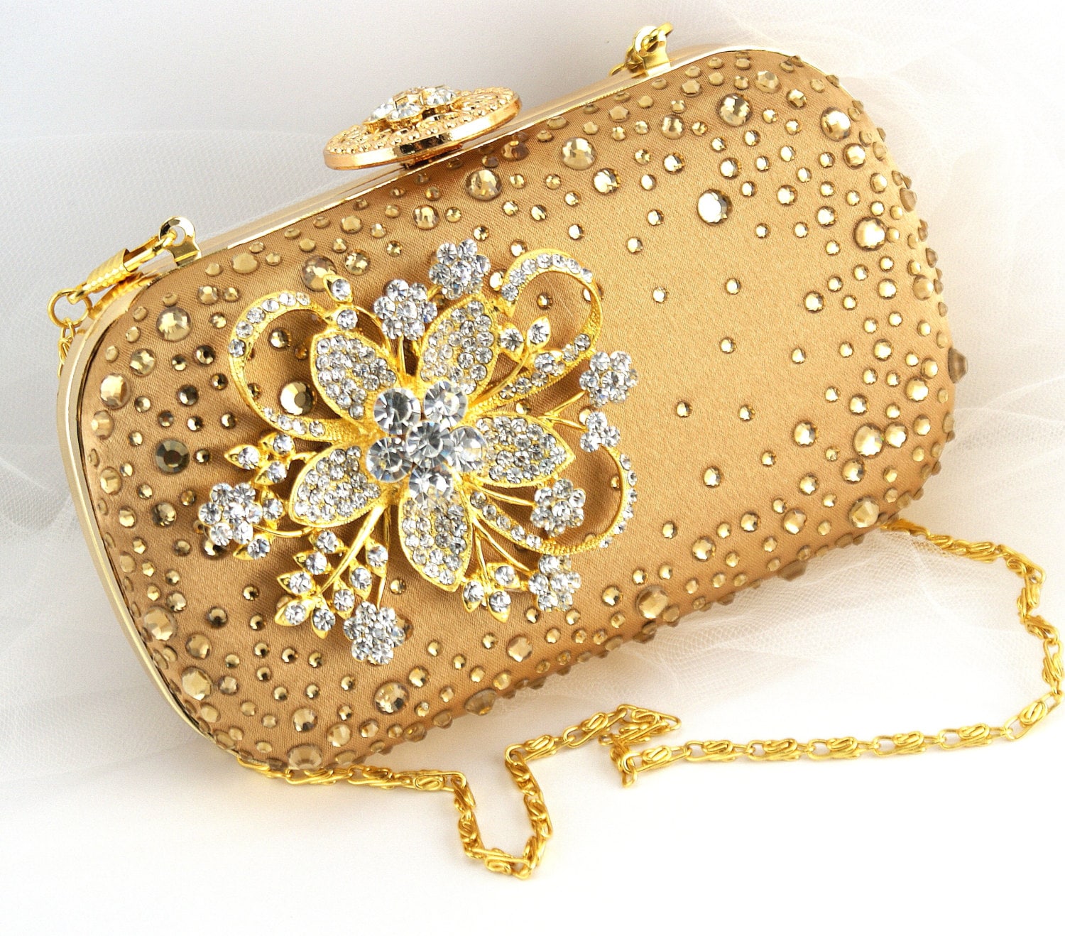 Gold Clutch Golden Crystal Clutch Handbag Purse Bridal Etsy