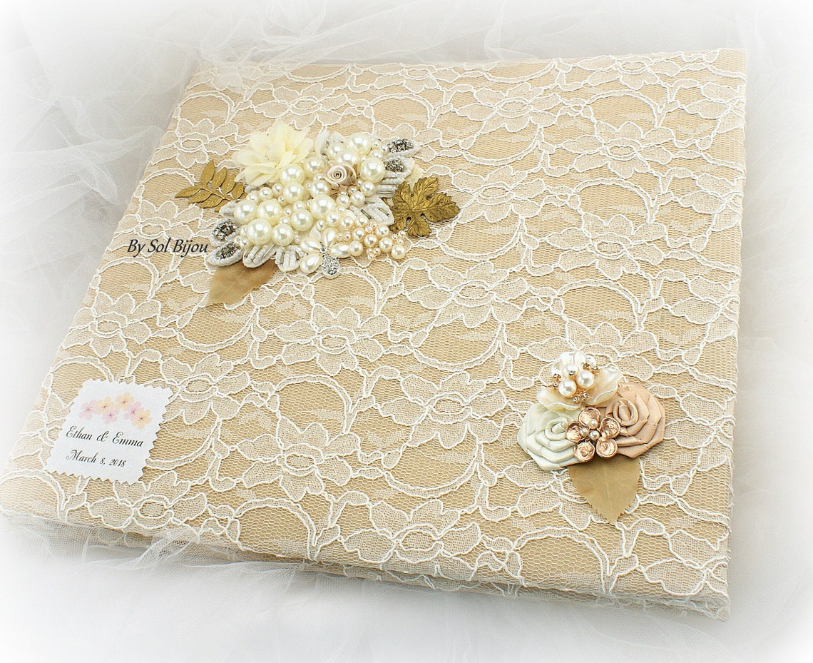 Personalized Wedding Photo Album in Lace Gold Ivory Champagne Etsy