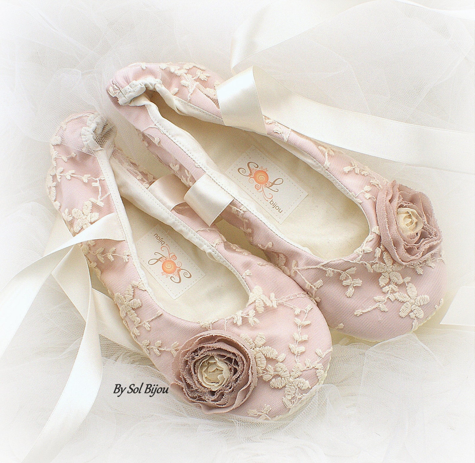 rose blush and ivory wedding ballet shoes with ribbons lace ballet slippers vintage style