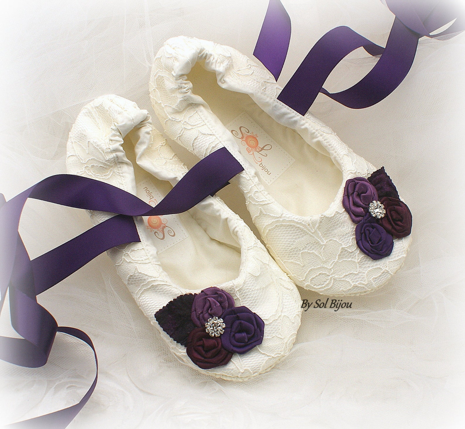 bridal ballet slippers in purple plum and ivory wide foot ballet shoes any size