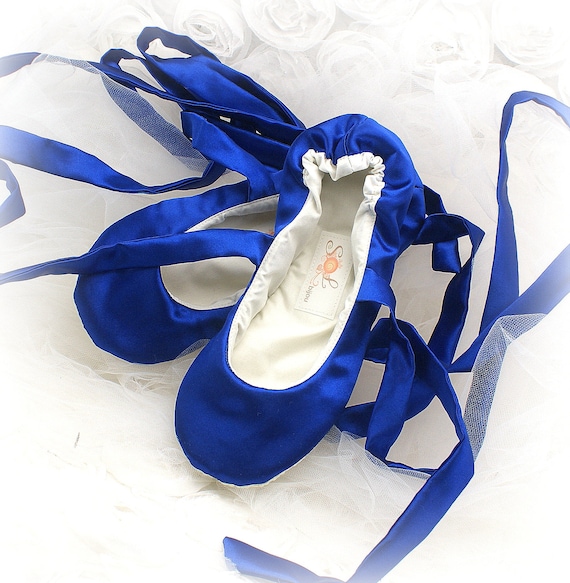 Royal Blue Satin Wedding Ballet Flats Shoes Bridal Ballet Etsy