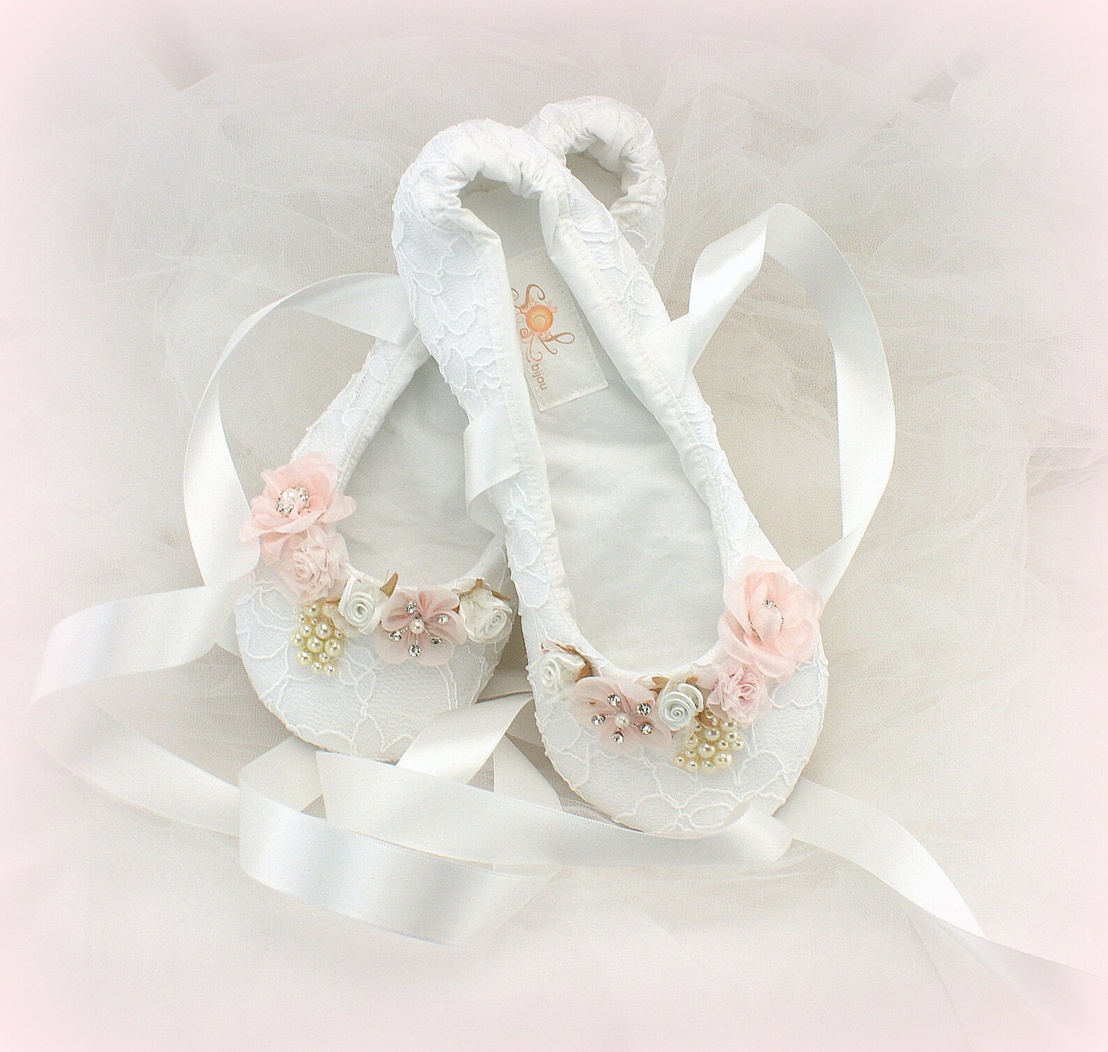 white lace wedding ballet shoes bridal slippers with blush pink flowers and pearls comfortable flats
