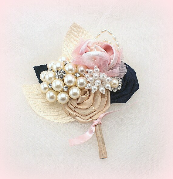 Pink Groomsmen Blush Brooch White Bout Elegant Feathers Corsage Groom Boutonniere Button Hole Brooch Boutonniere Pearls