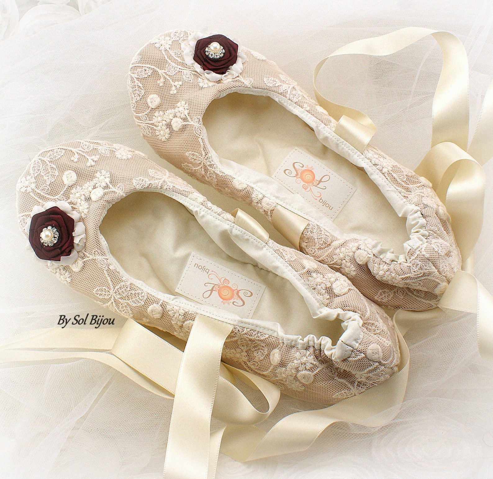 ballet flats, champagne, ivory, burgundy, wine, wedding flats, bridal shoes, flats, vintage wedding, ballet slippers, lace flats