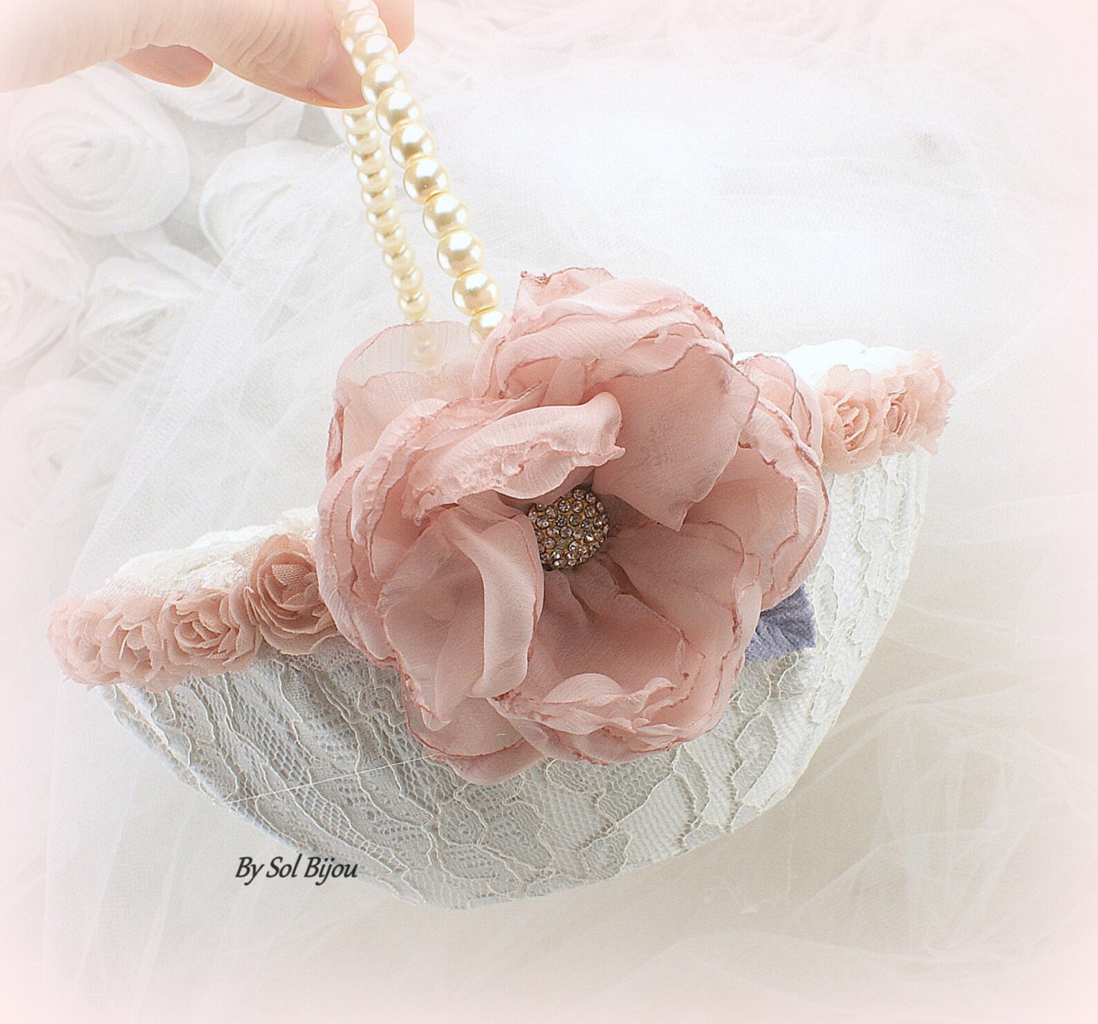 Flower Girl Basket Vintage Wedding Ivory Blush Gold Etsy
