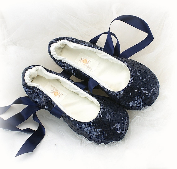 Navy Blue Wedding Ballet Shoes for Brides Sequin Flats with Etsy