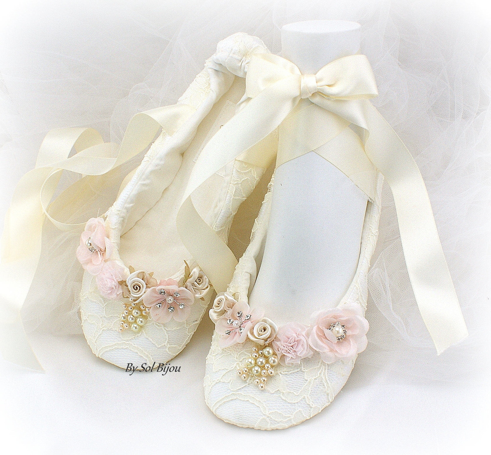 ivory lace wedding ballet shoes slippers lace up bridal ballet flats with flowers and pearls comfortable custom wedding flat sho