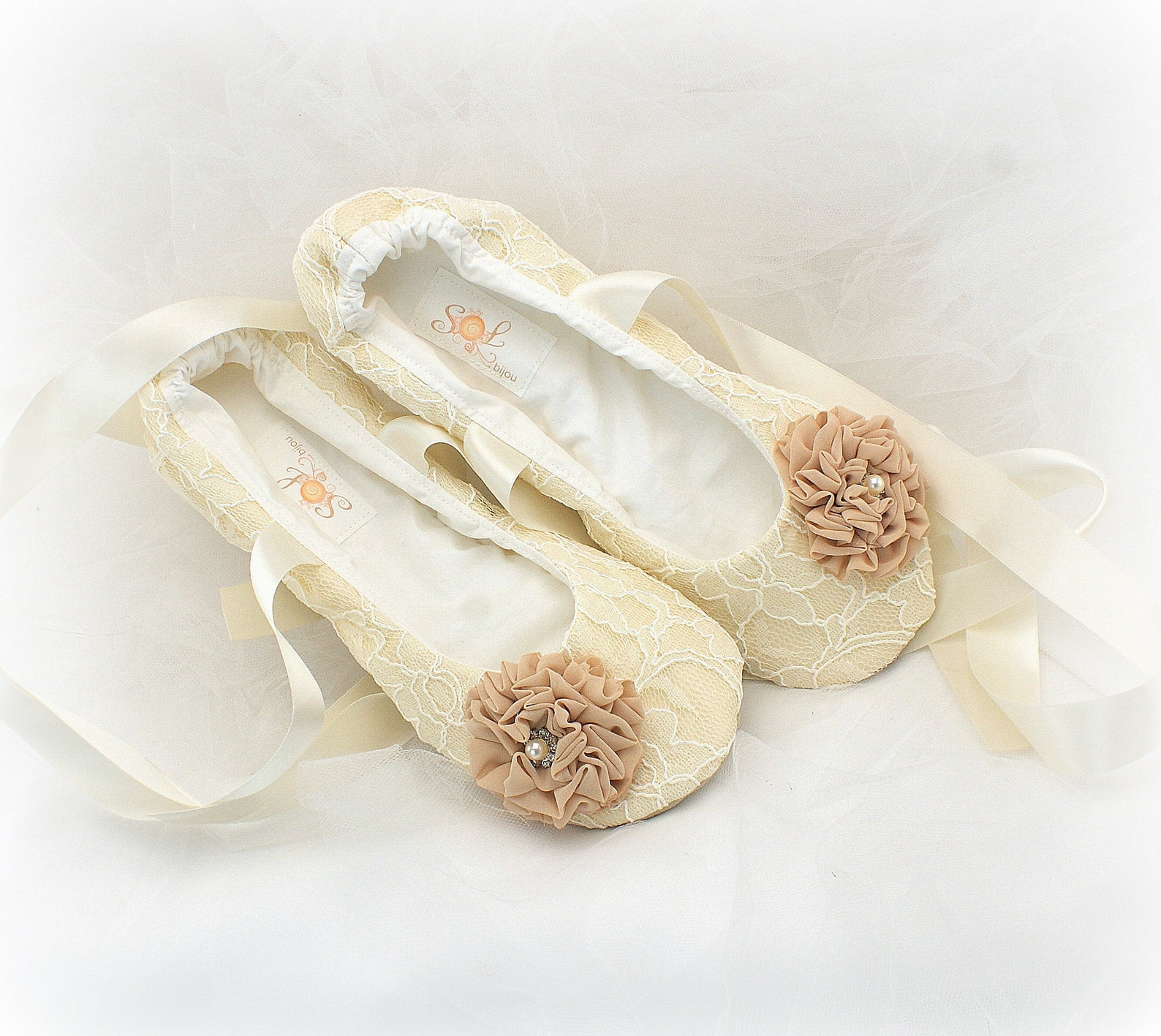 wedding ballet flats shoes in champagne lace custom ballet slippers for brides