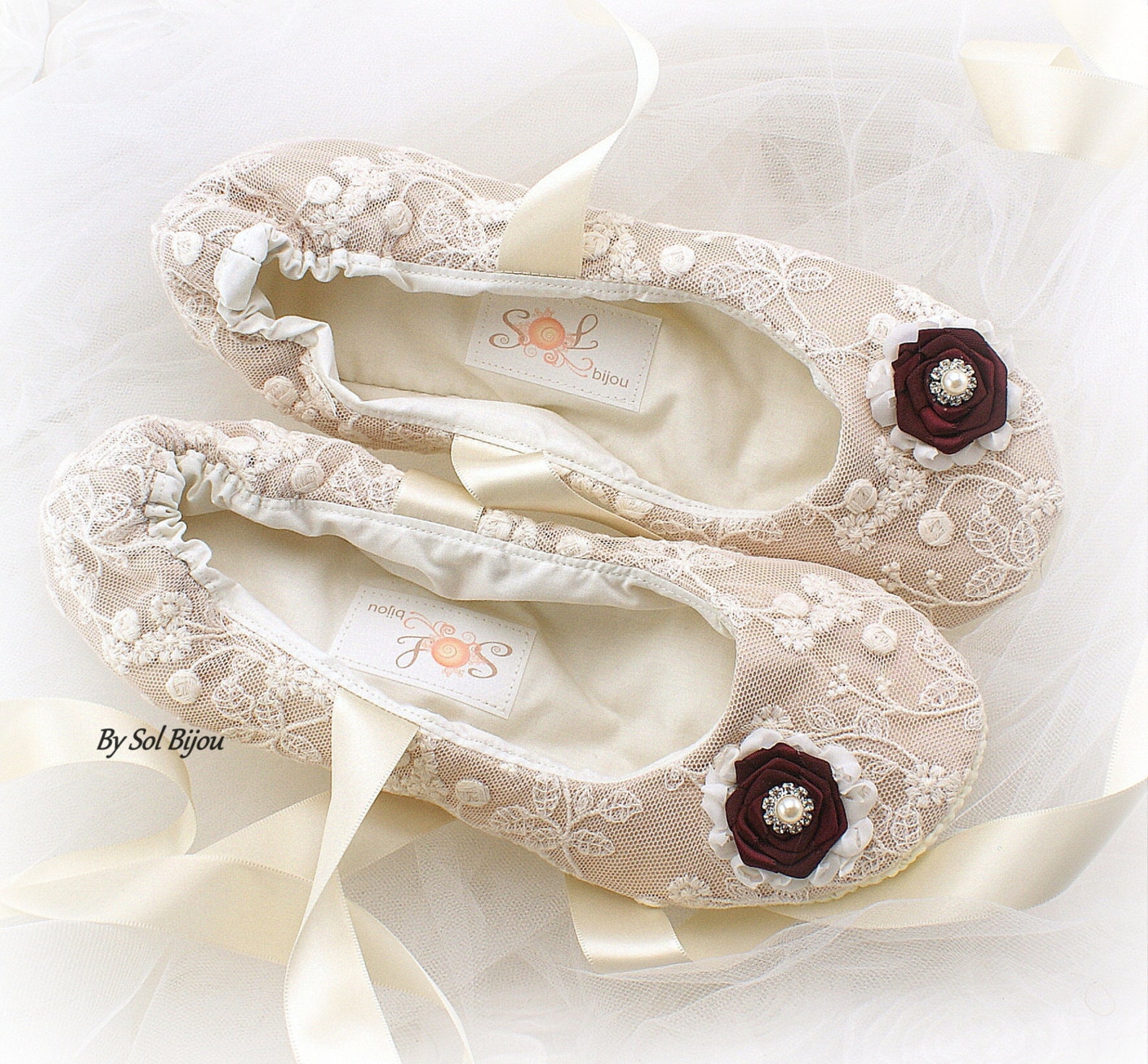 ballet flats, champagne, ivory, burgundy, wine, wedding flats, bridal shoes, flats, vintage wedding, ballet slippers, lace flats